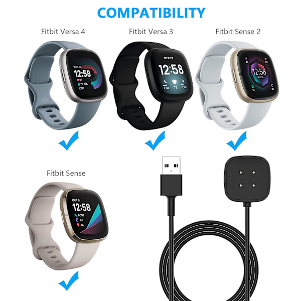 Laddningskabel Multi-skydd Rivtålig Magnetisk Laddningsbas för Fitbit Sense 2/för Fitbit Sense/för Fitbit Versa 4/för Versa 3  (FMY) 30cm