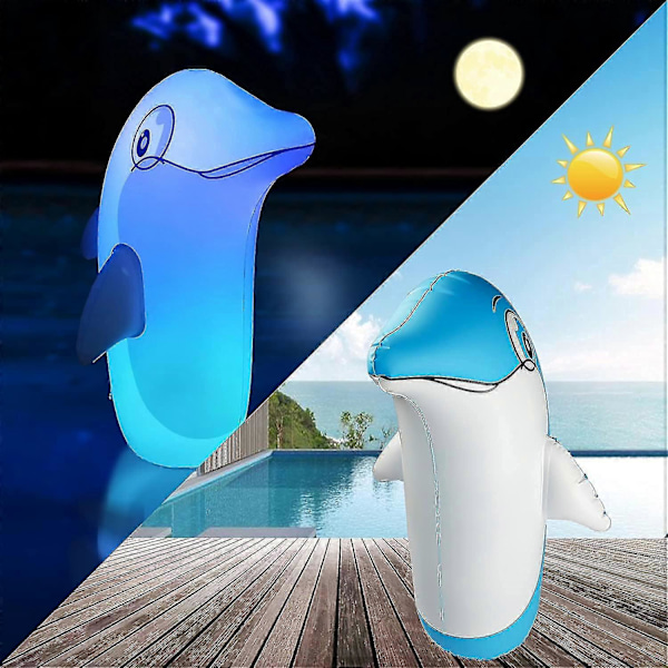 Lysande Poolleksaker för Barn Vuxna Uppblåsbar Delfin Stå Upp på Vatten Land med Tumlardesign / LED & Fjärrkontroll / 13 Färger Poolflottar Perfekt (FMY)