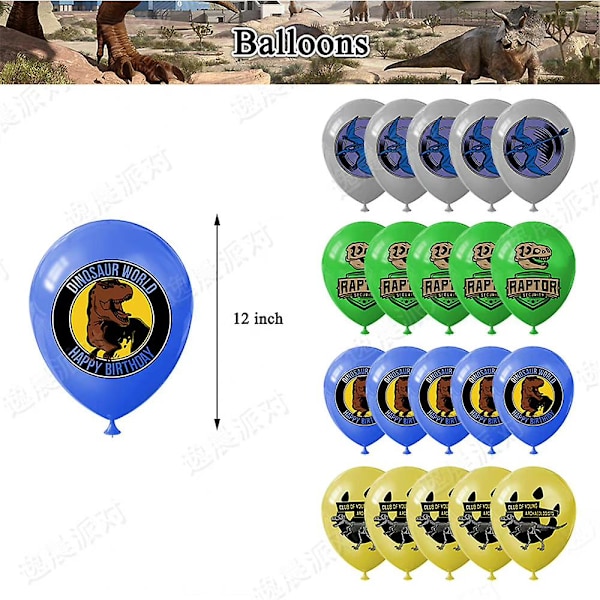 Jurassic World 3 Tema Grattis På Födelsedagen Fest Banner Ballonger Cupcake Cake Toppers Dekor Set  (FMY)