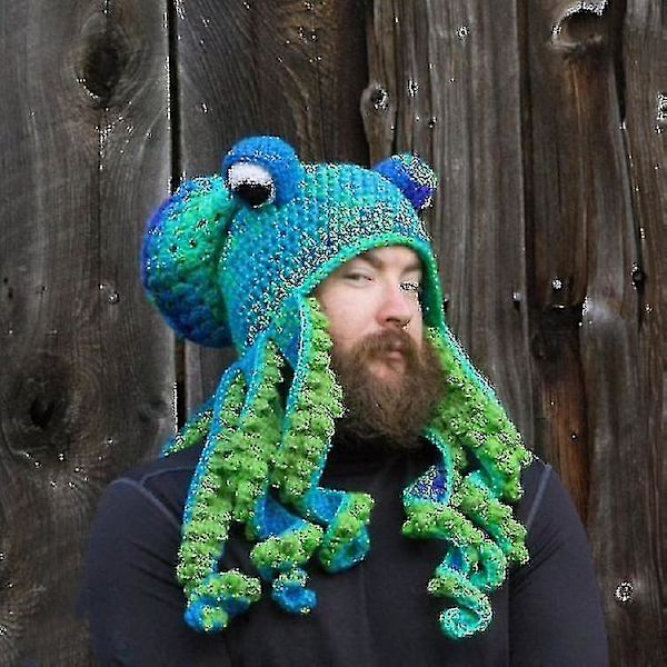Halloween-hatt Blekksprut-hatt Morsom Hodeplagg Håndstrikket Blekksprutform M  (FMY) green