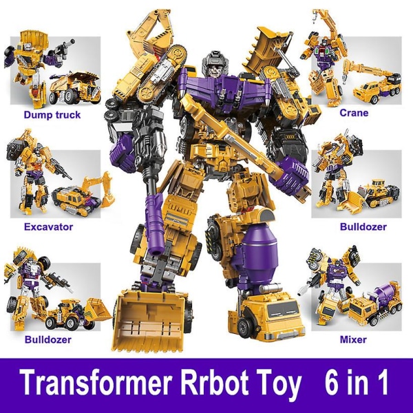 Transformation Robot Toy 6 In1 Engineering Vehicle Model Educational Assembling Deformation Action Figure Car Toy For Children  (FMY)