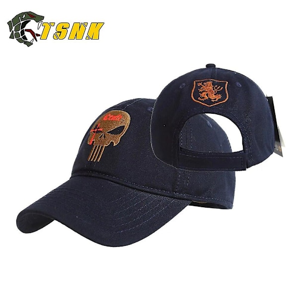 T.s.n.k Kamouflage Runningkeps för Män och Kvinnor Amercian Punisher Seal Team Bomullshatt Justerbar Snapback Baseballkeps (FMY) Punisher NAVYBLUE