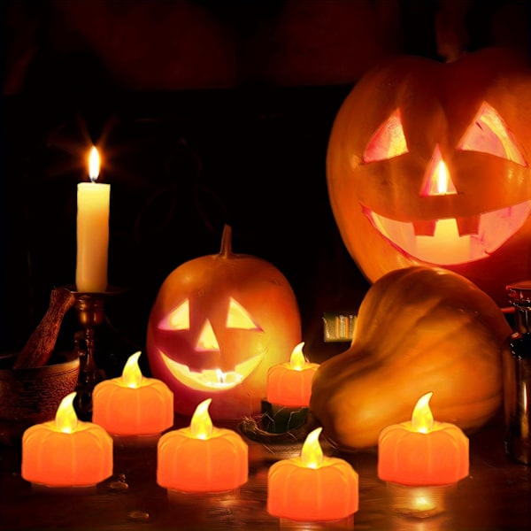 12 st Vibrerande Orange Mini Pumpa LED-Teeljus - Batteridrivna, Flammlösa, Varmvit Glöd, Dekorativa Ljus för Halloween, Thanksgiving (FMY) 12pcs