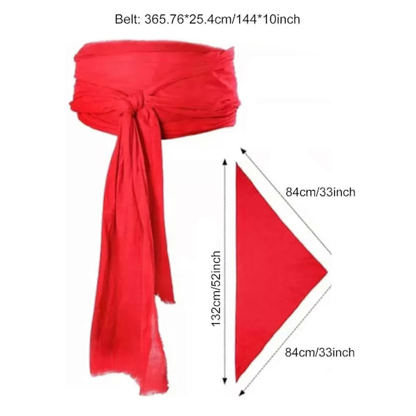 Piratdräkt Pirattema Huvudduk Bälte Set Lätt Cosplay Dräkt för Fester Halloween Jul Scenföreställningar Rekvisita (FMY) Wine Red One Size