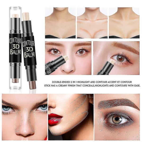 Dual-ended Highlight & Contour Stick Make Up Concealer Kit For 3D Face Shaping Body Shaping Make Up Set 3stk (FMY)