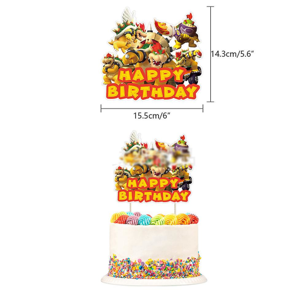 Super Mario Bros Bowser Koopa Tema Barn Födelsedagsfest Tillbehör Kit Banner Ballonger Kit Cake Cupcake Toppers Dekor Set (FMY)