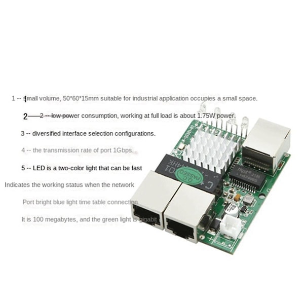 Industriell Min Tre-ports 1000m Gigabit RJ45 Standard Port Nettverksbrytermodul 5v-12v Strøm (FMY)