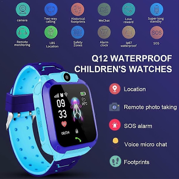 Smartklocka med 4G Sim-kort för barn, 4G Smartwatch WIFI Tracker Röstchatt Videosamtal Övervakning Pojkar Barn Smartklocka (FMY) Bule