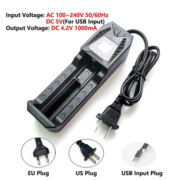 3,7v lithiumbatteri 1,2v nr. 7/5 Universaloplader Egnet til 14500 16340 26650 18500 18650 21700 Eu-stik (FMY)