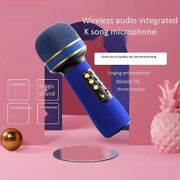 Trådløs mikrofon Profesjonell Karaoke Bluetooth Barn Sang Audio Integrert Blå Håndholdt Kondensatormikrofon (FMY) Blue