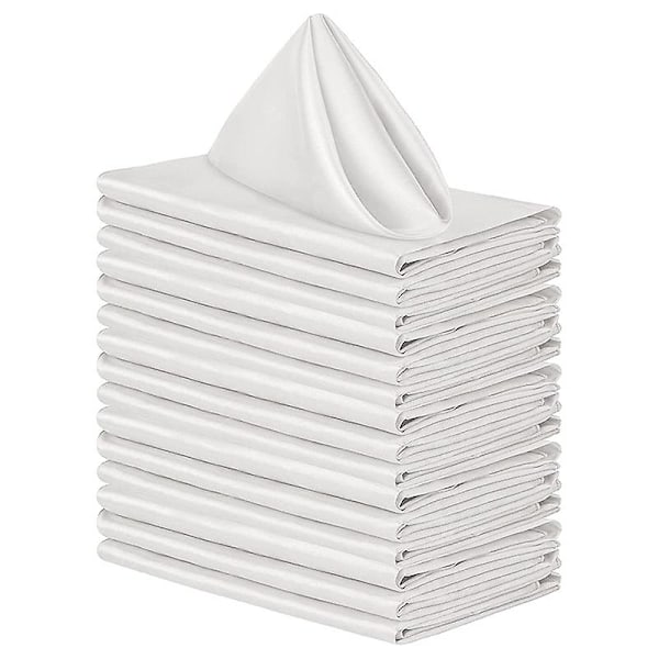 12 st vita tyg servetter 30 x 30 cm Polyester Tvättade och återanvändbara bordsdukar för bröllop, bankett, hem (FMY)