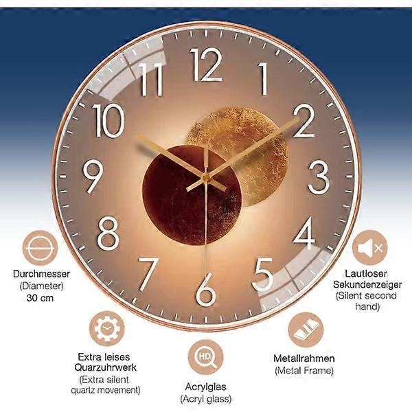 30 cm Moderne Kvarts Stille Veggklokke Ingen Tikkende Lyd Kjøkkenklokke (Gull)  (FMY)