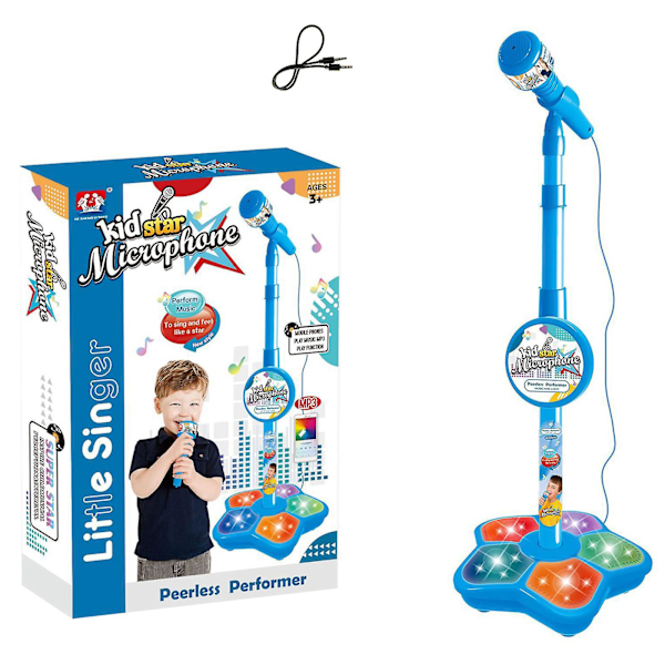 Elektrisk Mikrofon for Barn med Justerbar Stativ Karaoke Maskin Lys Jenter Gutter (FMY) Blue