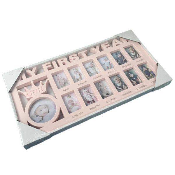 Babyens første år ramme Keepsake ramme minne hjemmedekorasjon gutter og  (FMY) Pink