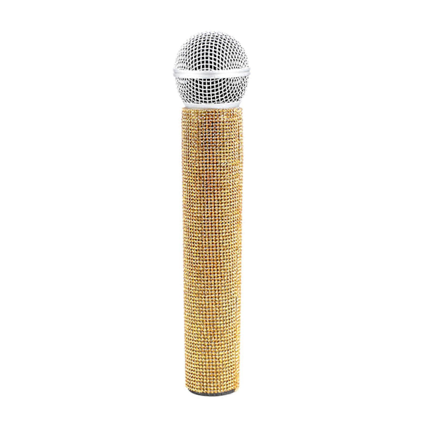 Mikrofonin rekvisiitta, väärennös, bling-kiviä, kiiltävä mikrofonin rekvisiitta, muovi, leikkiksikäyttöön, glitter-mikrofonit, lavalle, Halloweeniin (FMY) Gold