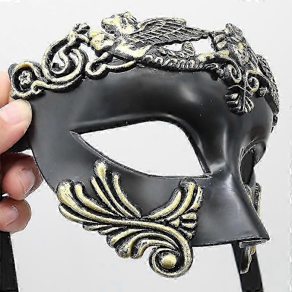 Antik Grekisk Spartan Krigare Romersk Maskeradmask Män Venetiansk Mask Bröllopsboll Mask Mardi Gras Mask (FMY) black