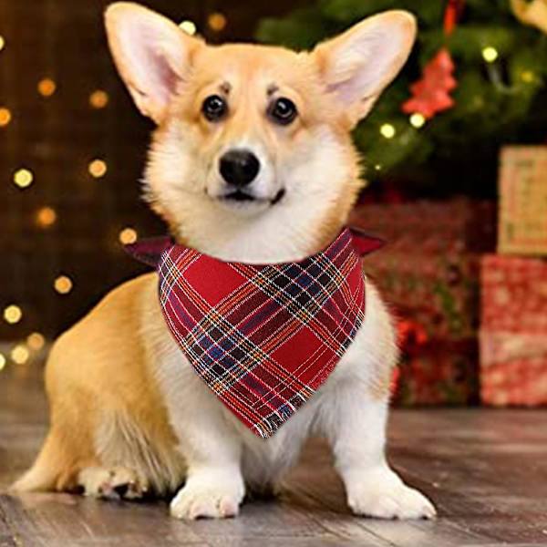 Plaid Hunde Bandanas, 2 stk. Reversible Triangle Hunde Halstørklæde Med Kvastkanter (FMY) C-65*45*45cm