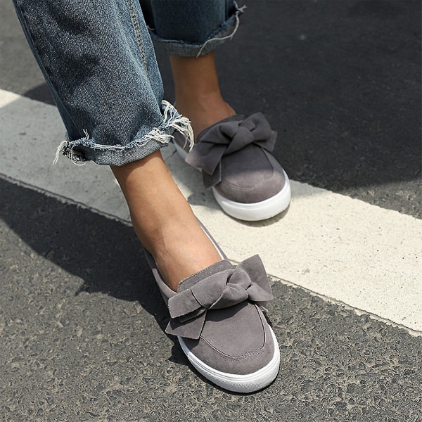 Damskor Bow Flat Trainers Slip On Sneakers Pumps Shoes (FMY) Grey 36
