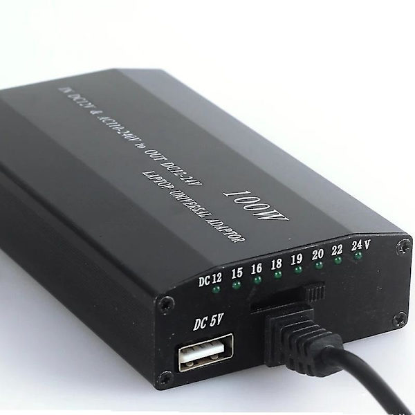 Universal 5v-24v AC-strömadapter Justerbar Bil Hemladdare USB5v Strömförsörjning 100w 5a Laptop Wit  (FMY) Black