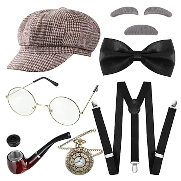 Bedstefar Gammel Mand Kostumesæt til 100 Dages Skole & Halloween (FMY) Brown  White Free