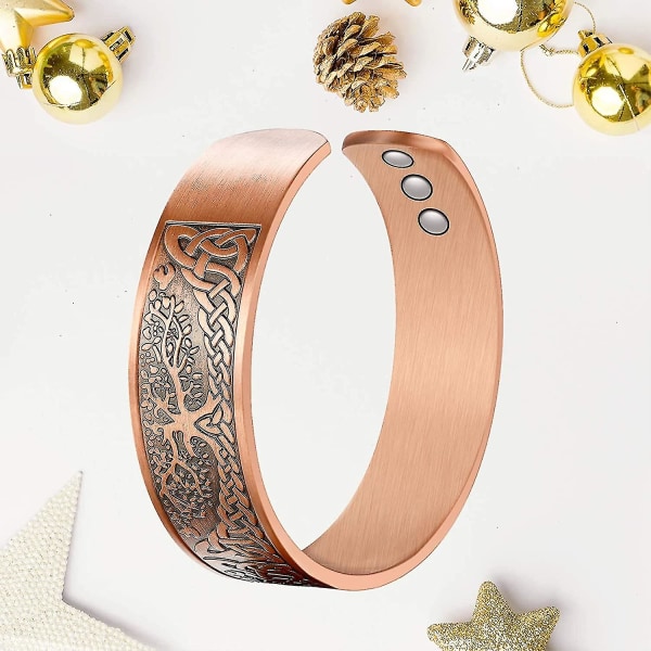 Armbånd, kobber magnetisk armbånd til mænd og kvinder, livets træ solidt kobber manchet armbånd justerbar størrelse