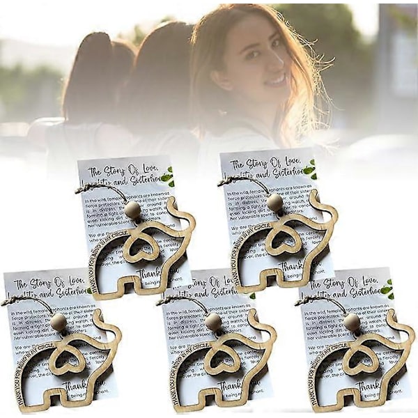 Ystävyyslahja Sisaruus Elefantti, Sisaruus Elefantti Koristeet Naisille Heimo, Puinen Elefantti Koriste Tarinakortin Kanssa, Joulu Elefantti  (FMY) 5pcs