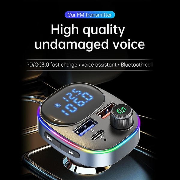Led Digital Display Bil Bluetooth 5.0 Fm-sändare Pd 3.0 + Qc 3.0 Snabbladdare Radiomusikadapter (FMY)