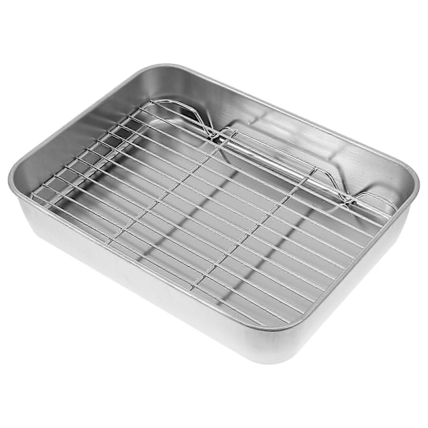 1 Sett Bakebrett i Rustfritt Stål med Rist Praktisk Brett Bakeform (Sølv) (FMY) Silver 23X17X5CM
