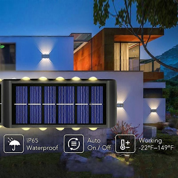 2LED Solar Væglamper Udendørs Vandtæt Sikkerheds LED Belysning Til Have Gårdhave Hegn Dekorationslamper (FMY) Warm 10LED-4PCS