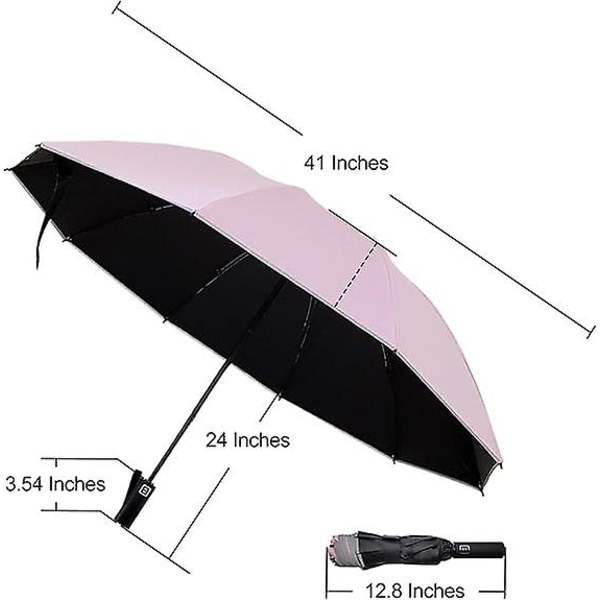 Inverterat paraply automatiskt 10 revben Vindtäta hopfällbara paraplyer med reflekterande rand Kompakt reseparaply för regn UV-skydd (FMY)