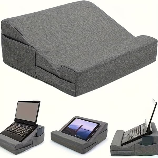 [Polyester Tablet Pude] Polyester Tablet Pude | Justerbart Stativ - Komfortabel Seng Pude til Læsning, Se Videoer, Holdbart Materiale (FMY) Gray