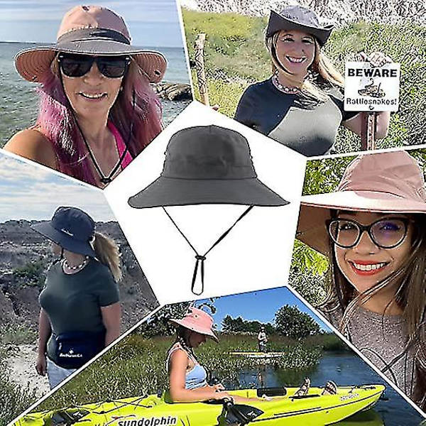 Dam sommar solhatt bred brätte utomhus UV-skydd hatt hopfällbar hästsvans hink keps för strand fiske vandring  (FMY) Grey