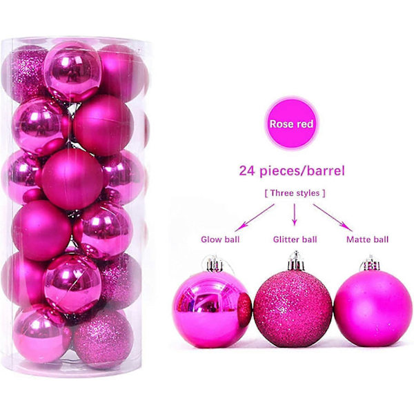 24 stk Julekulepynt Julekule Sett Pynt Matt Blank Julekulepynt 2024 Kompatibel med Julgrankule 118  (FMY) Hot Pink