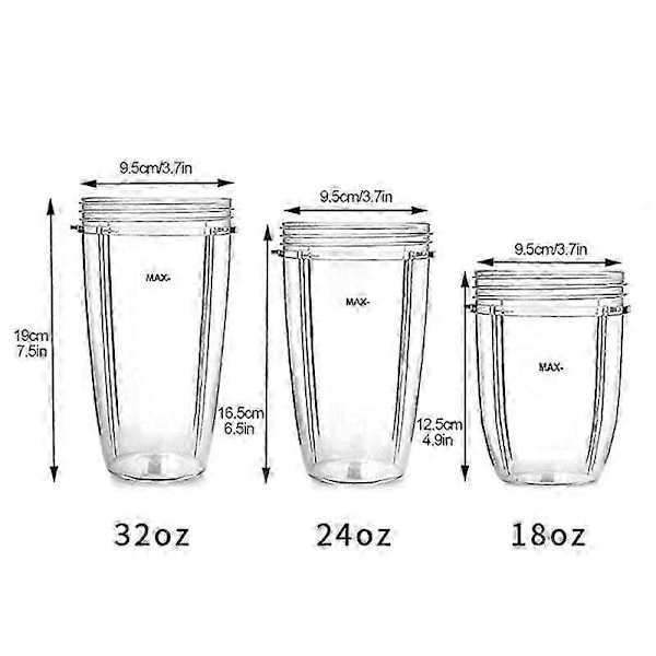 Nutribullet Erstatnings 18/24/32 Oz Erstatningskopper Kompatible Med Nutri Bullet 600w Og 900w (FMY) 18OZ