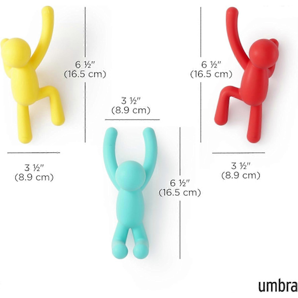 318165-022 Buddy Væghængte Krog  Dekorative Væghængte Frakkekroge, Sæt af 3, Lyse Multifarvede, 25,4 cm L x 19,1 cm B x 7,6 cm H Assorterede  (FMY)