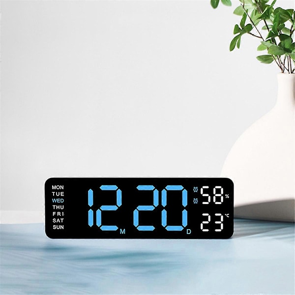 Stor Digital Väggklocka Temperatur och Luftfuktighet Veckodag Display Elektronisk LED Bordsväckarklocka 12/24 (FMY)