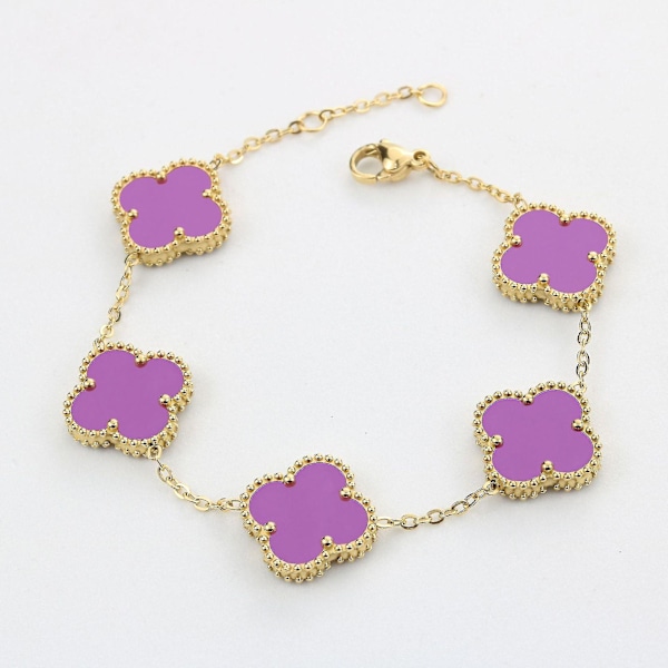 Bejoey Firkløver - Armbånd 18k Guldbelagt Rustfrit Stål Dobbeltsidet Eftermarked - ya  (FMY) purple