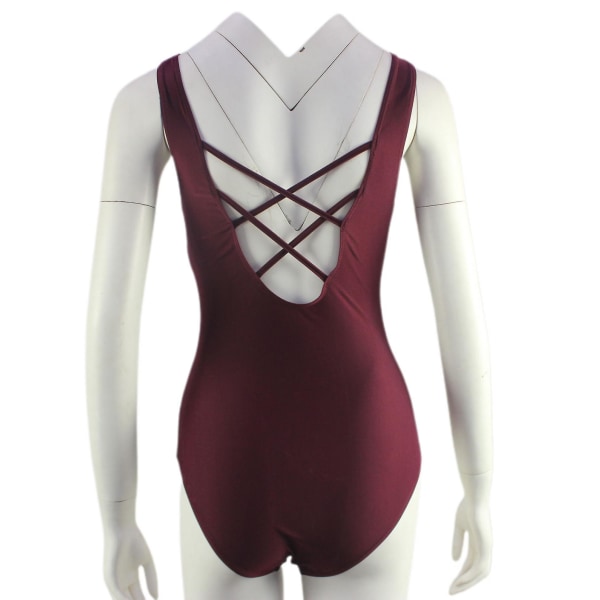 Womens Color Block Print One Piece Swimsuits Athletic Training Swimwear Bathing Suits --- Wine Red Size S (FMY)