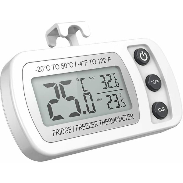 Kjøleskapstermometer LCD-skjerm Digitalt vanntett frysetermometer med magnetkrok Hvitt kjøleskapstermometer (-20~50)