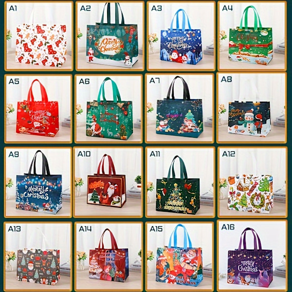16 Store Genanvendelige Gaveposer - 12,8 tommer x 9,8 tommer x 6,7 tommer, Multi-Sektioner, Holdbart Non-Woven Materiale, Perfekt til Påske, Jul, Sup  (FMY) 16pcs