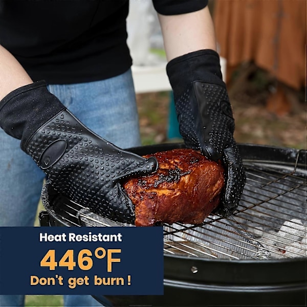 2-pack, Grillhandskar, BBQ-handskar Värmebeständiga Ugnshandskar, Värmeisolerande Handskar, Bakhandskar, Kökssilikon Ugnshandskar, Långa (FMY) Red