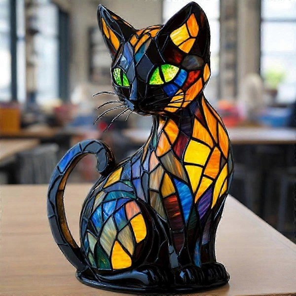 Kattelampe, Kattelampe Farget Glass, Retro Katter Farget Resin Bordplate Nattlys, 3D Søt Kjæledyr LED Bordlampe (FMY) A1