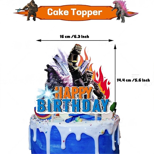 Godzilla vs Kong -teemainen syntymäpäiväjuhlatarvikkeet, sisältää bannerin, kakun ja cupcake-koristeet, ilmapalloja ja koristeita (FMY)