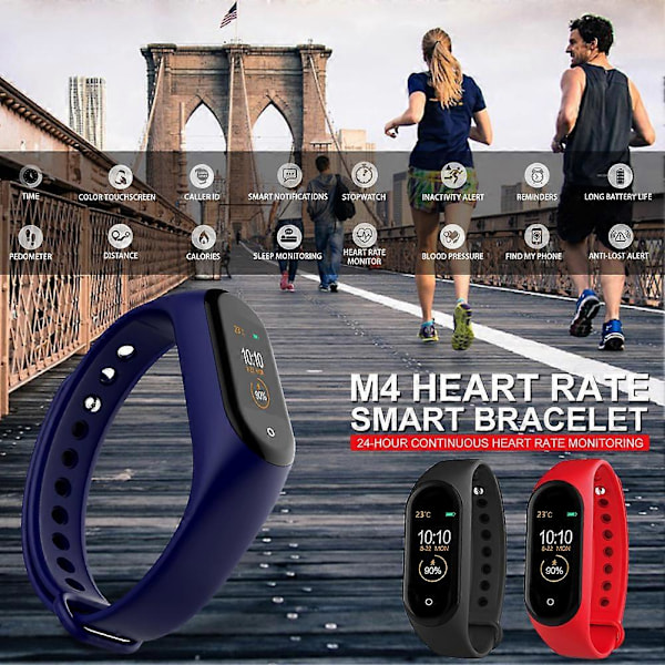 M4 Smartklocka Män Kvinnor Fitness Smart Armband Sportband Pulsmätare Blodtrycksmätare Vattentät Multifunktionella Klockor (FMY) Black