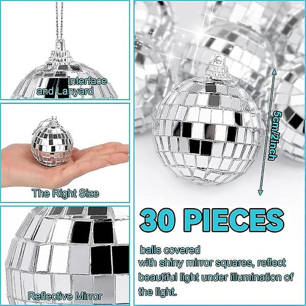 30 stk Disco Speilballer 2 tommer Reflekterende Speilball Hengekule for Fest Hjemdekorasjoner (FMY) Silver