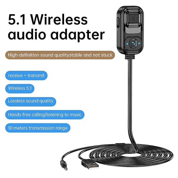 2-i-1 Bluetooth sändaremottagare 3,5 mm trådlös stereo musikljudkabel Bluetooth 5.1-adapter (FMY)