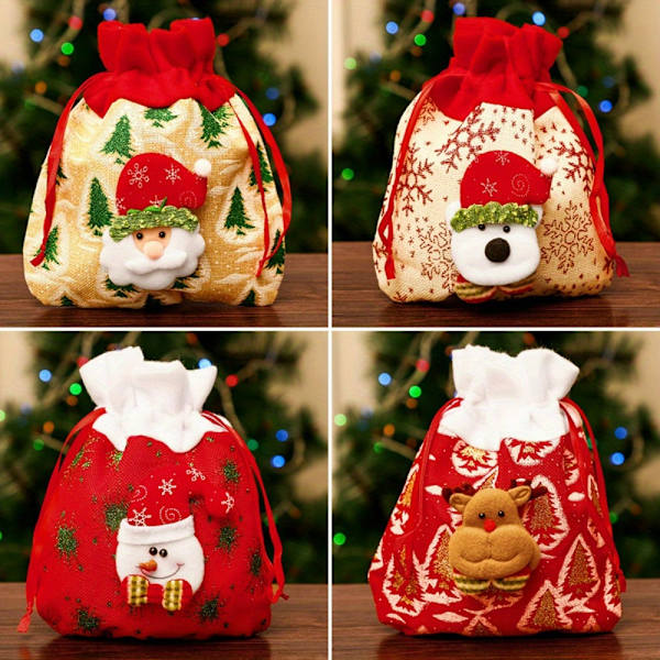 4 st juldragsäckar äppelpåsar, jul 3D-design tygförpackningsgåvor lämpliga för gåvor gåvor och dekorationer Sup  (FMY) Apple bag set 2