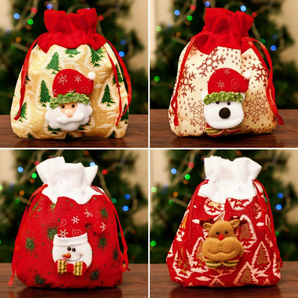 4 stk Julegaveposer med snor, Epleposer, Julegaveposer i 3D-design stoff, egnet for gaver, gaver og dekorasjoner Sup  (FMY) Apple bag set 1