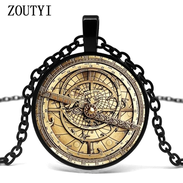 2018/ het försäljning, steampunk gravity vattenfall mystery Bill retro klocka berlock glas konkavt runt hänge halsband smycken(FMY) Black