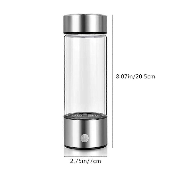 Vattenflaska för Vätevatten, Vätevattengenerator, Uppladdningsbar Vätevattenmaskin i Glas, Hälsokopp för Hemmabruk och Resor (FMY) Silver